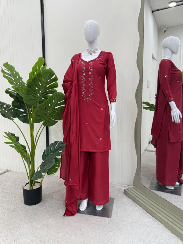 Pink Chinon Silk Thread & Sequin Embroidered Salwar Suit Set with Dupatta ClothsVilla