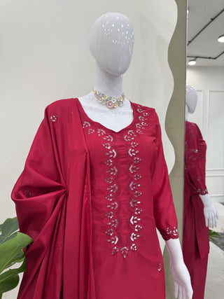 Pink Chinon Silk Thread & Sequin Embroidered Salwar Suit Set with Dupatta ClothsVilla