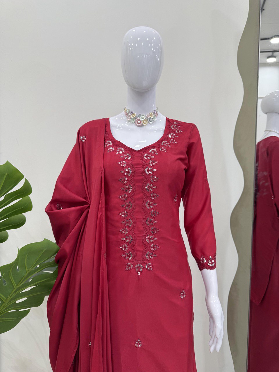 Pink Chinon Silk Thread & Sequin Embroidered Salwar Suit Set with Dupatta ClothsVilla