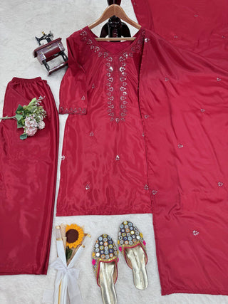 Pink Chinon Silk Thread & Sequin Embroidered Salwar Suit Set with Dupatta ClothsVilla