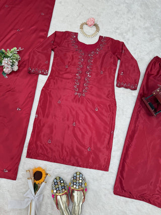 Pink Chinon Silk Thread & Sequin Embroidered Salwar Suit Set with Dupatta ClothsVilla