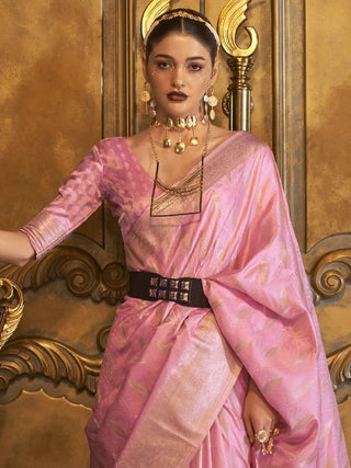 Pink Classic Banarasi Silk Blend Saree – Perfect for Weddings & Festive Occasions ClothsVilla