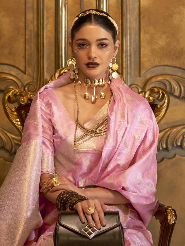 Pink Classic Banarasi Silk Blend Saree – Perfect for Weddings & Festive Occasions ClothsVilla