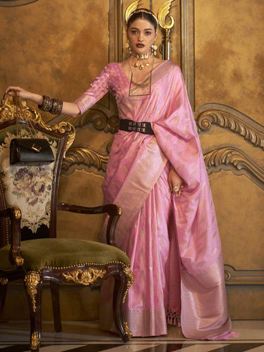 Pink Classic Banarasi Silk Blend Saree – Perfect for Weddings & Festive Occasions ClothsVilla