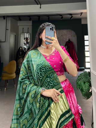 Pink Color Bandhej Digital Print Pure Gaji Silk Chaniya Choli Clothsvilla