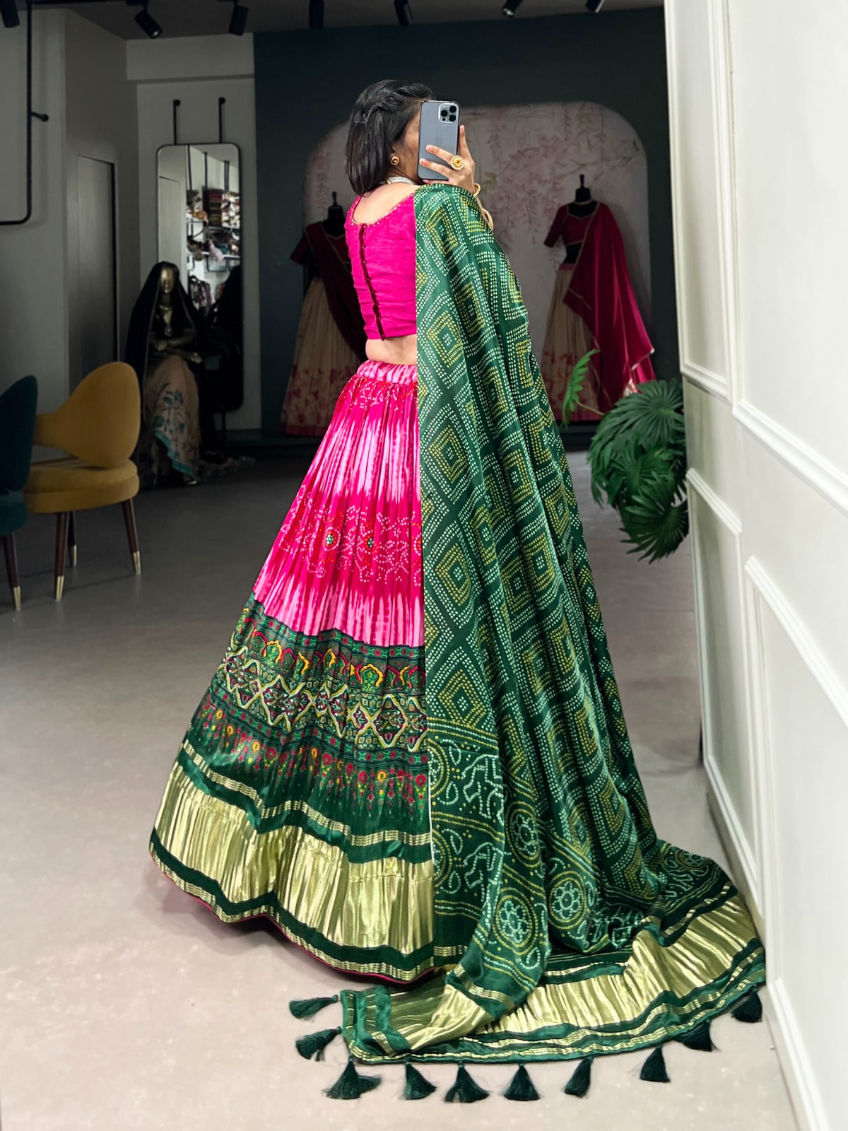 Pink Color Bandhej Digital Print Pure Gaji Silk Chaniya Choli Clothsvilla