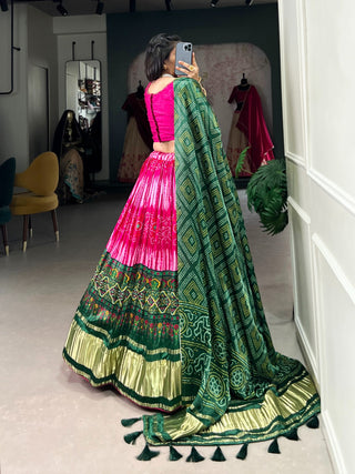 Pink Color Bandhej Digital Print Pure Gaji Silk Chaniya Choli Clothsvilla