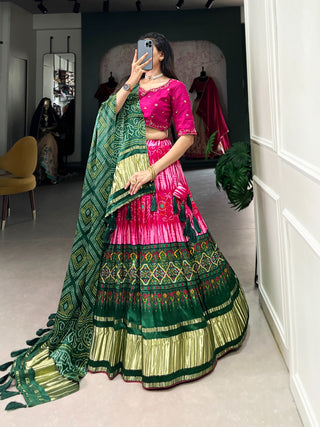 Pink Color Bandhej Digital Print Pure Gaji Silk Chaniya Choli Clothsvilla