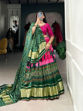 Pink Color Bandhej Digital Print Pure Gaji Silk Chaniya Choli Clothsvilla