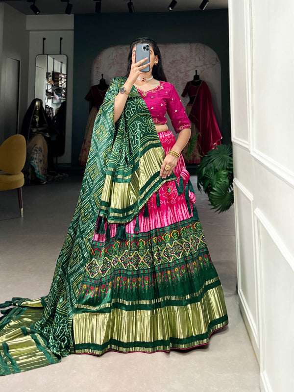 Pink Color Bandhej Digital Print Pure Gaji Silk Chaniya Choli Clothsvilla