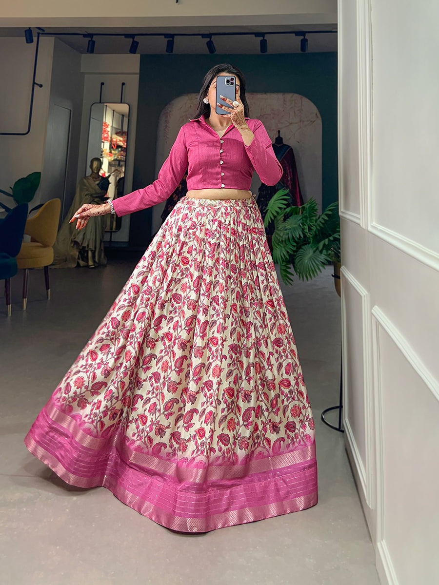 Hot Pink Dola Silk Party Wear Lehenga Choli with Jacket