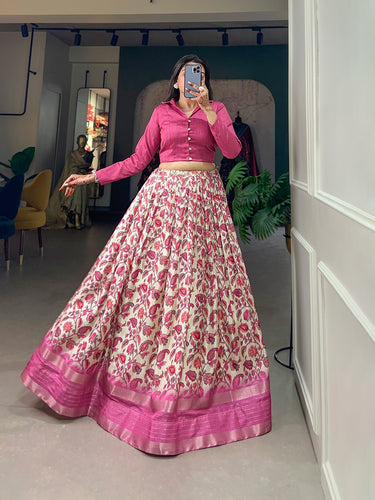Pink Color Dazzling Dola Silk Floral Lehenga Choli ClothsVilla