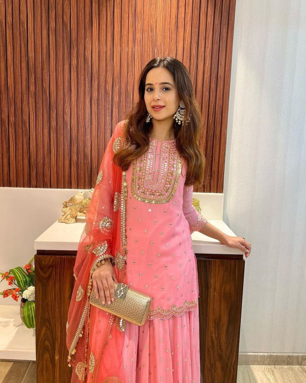 Pink Color Elegant & Embroidered Fox Georgette Sharara Set: Dress to Impress ClothsVilla