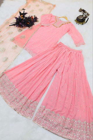 Pink Color Elegant & Embroidered Fox Georgette Sharara Set: Dress to Impress ClothsVilla