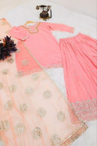 Pink Color Elegant & Embroidered Fox Georgette Sharara Set: Dress to Impress ClothsVilla