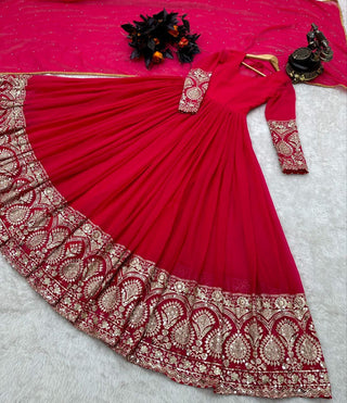 Pink Color Enchanting Fox Georgette Embroidered Gown: Flowing Elegance for Special Occasions ClothsVilla