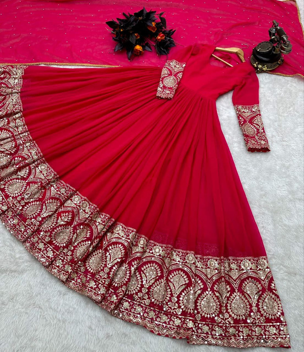 Pink Color Enchanting Fox Georgette Embroidered Gown: Flowing Elegance for Special Occasions ClothsVilla