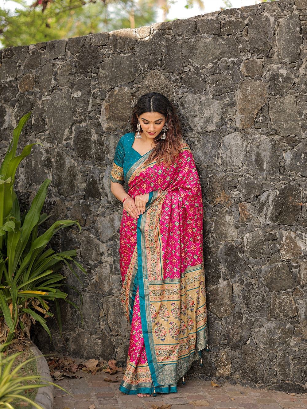 Pink Color Foil Printed And Stone Work Dola Silk Saree Clothsvilla