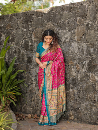 Pink Color Foil Printed And Stone Work Dola Silk Saree Clothsvilla