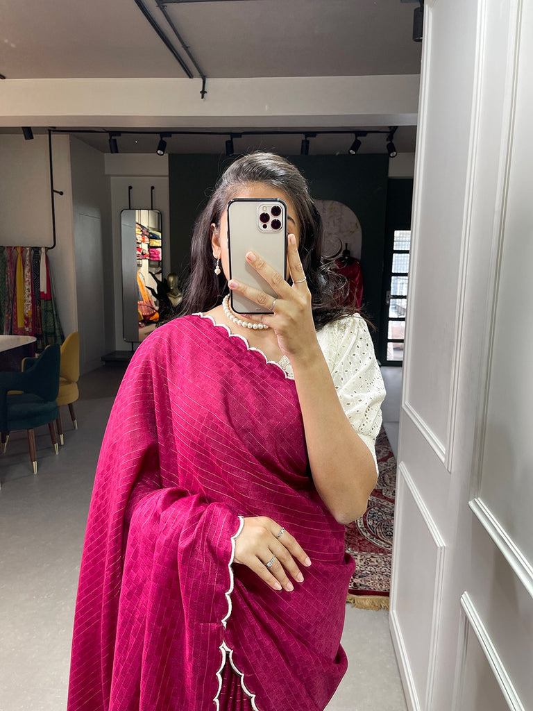 Pink Color Gadhawal Chex Material & Arca Work Saree Clothsvilla