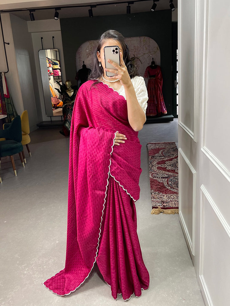 Pink Color Gadhawal Chex Material & Arca Work Saree Clothsvilla