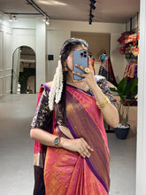 Load image into Gallery viewer, Pink Color Kanjivaram Silk Saree with Exquisite Zari Weaving ClothsVilla