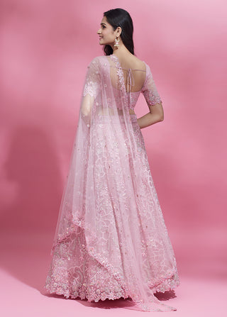 Pink Color Net Sequins Work Semi-Stitched Lehenga ClothsVilla