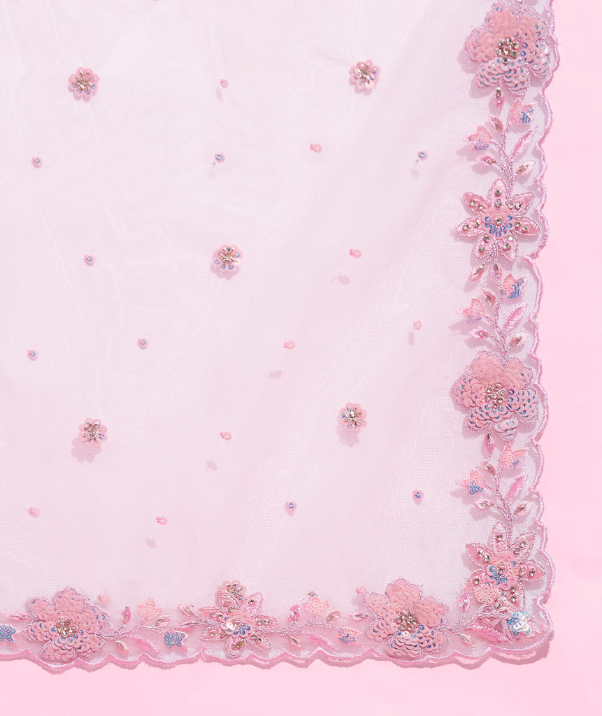 Pink Color Net Sequins Work Semi-Stitched Lehenga ClothsVilla