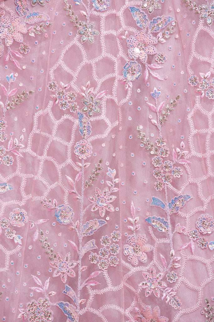 Pink Color Net Sequins Work Semi-Stitched Lehenga ClothsVilla