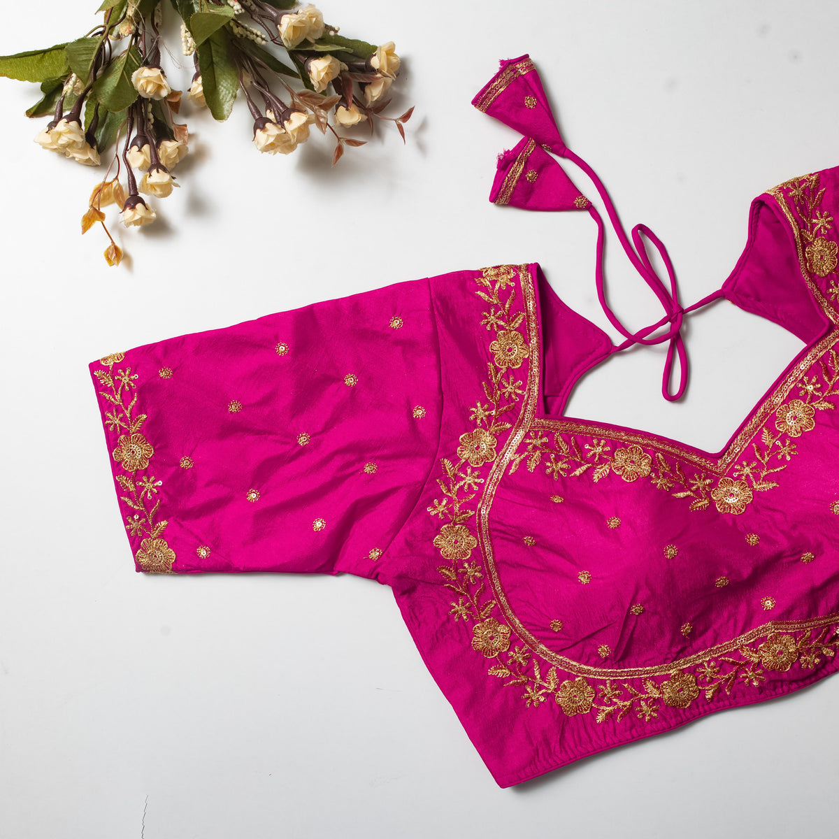 Pink Color Olive Silk Blouse with Golden Embroidery and Sequins ClothsVilla Main image