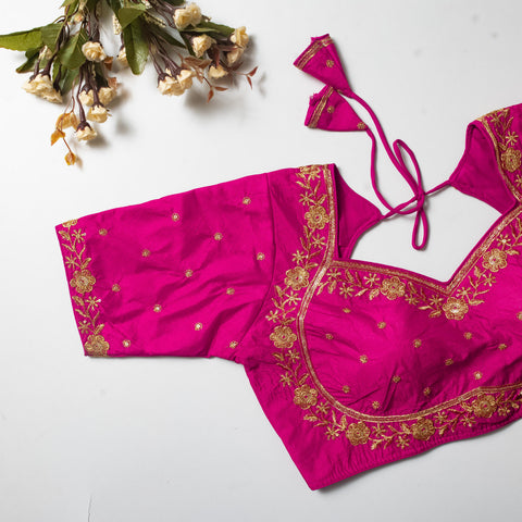 Pink Color Olive Silk Blouse with Golden Embroidery and Sequins ClothsVilla Main image