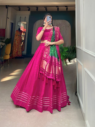 Pink Color Pure Cotton Lehenga & Gaji Silk Dupatta Set with Gota & Mirrorwork ClothsVilla