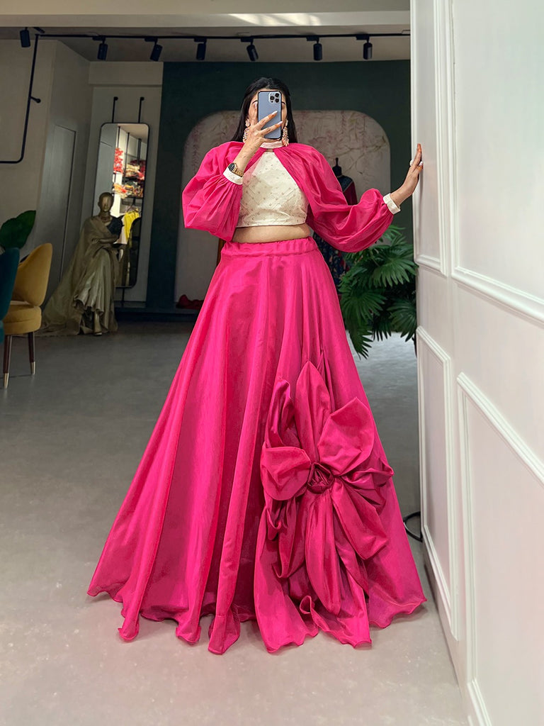 Pink Color Rajwadi Chanderi Silk Lehenga Co-ord Set with Handcrafted Charm ClothsVilla
