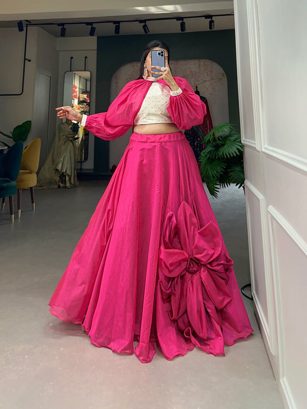 Pink Color Rajwadi Chanderi Silk Lehenga Co-ord Set with Handcrafted Charm ClothsVilla