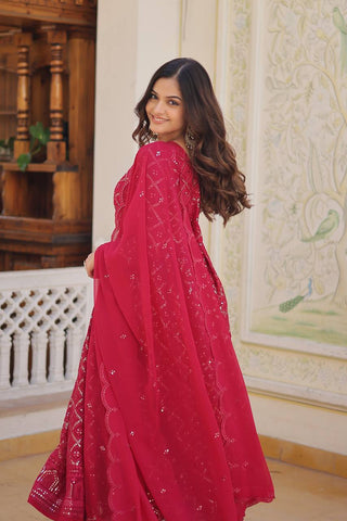 Pink Color Sequined Embroidered Gown with Dupatta Set ClothsVilla