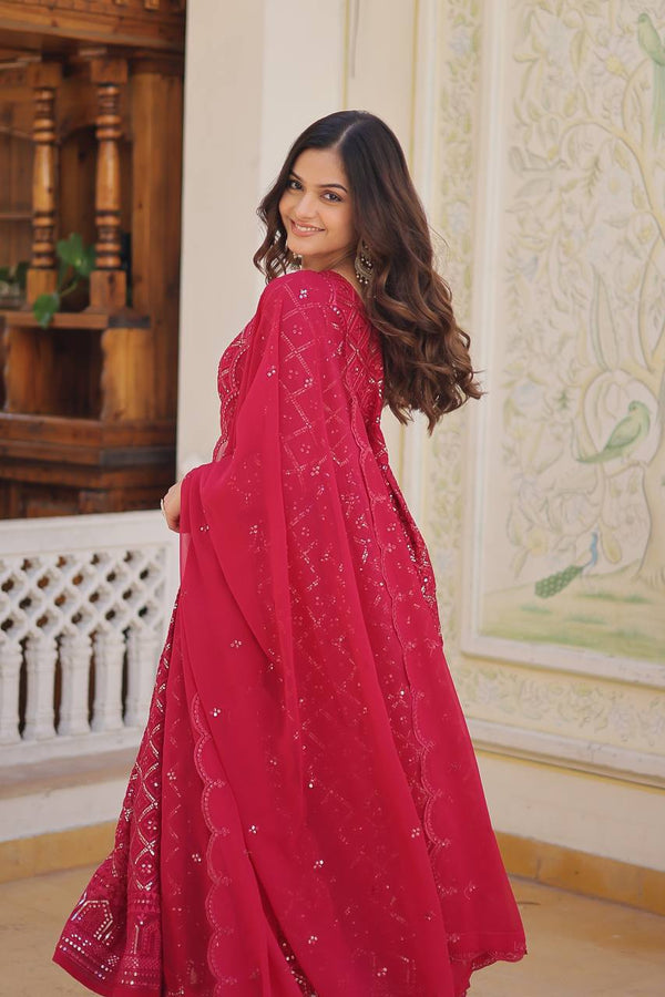Pink Color Sequined Embroidered Gown with Dupatta Set ClothsVilla