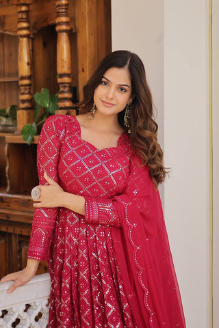 Pink Color Sequined Embroidered Gown with Dupatta Set ClothsVilla