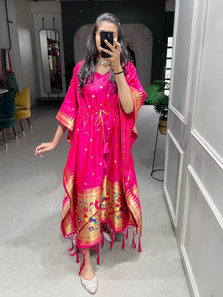 Pink Color Weaving Zari Work Jacquard Paithani Kaftan Clothsvilla