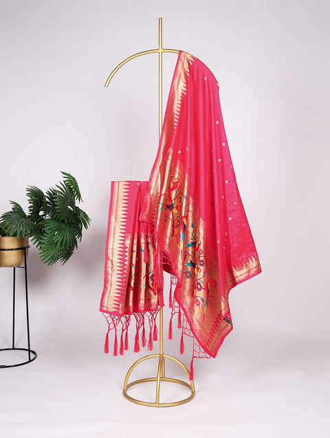 Pink Color Zari Weaving Work Jacquard Paithani Dupatta Clothsvilla Main image