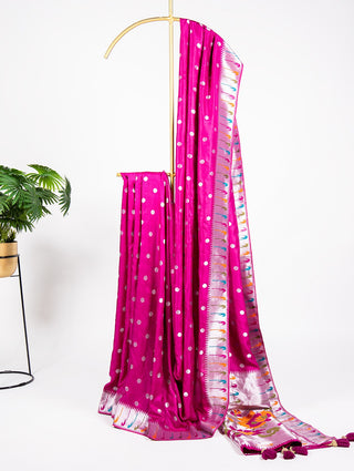 Pink Color Zari Weaving Work Pure Viscose Saree Clothsvilla