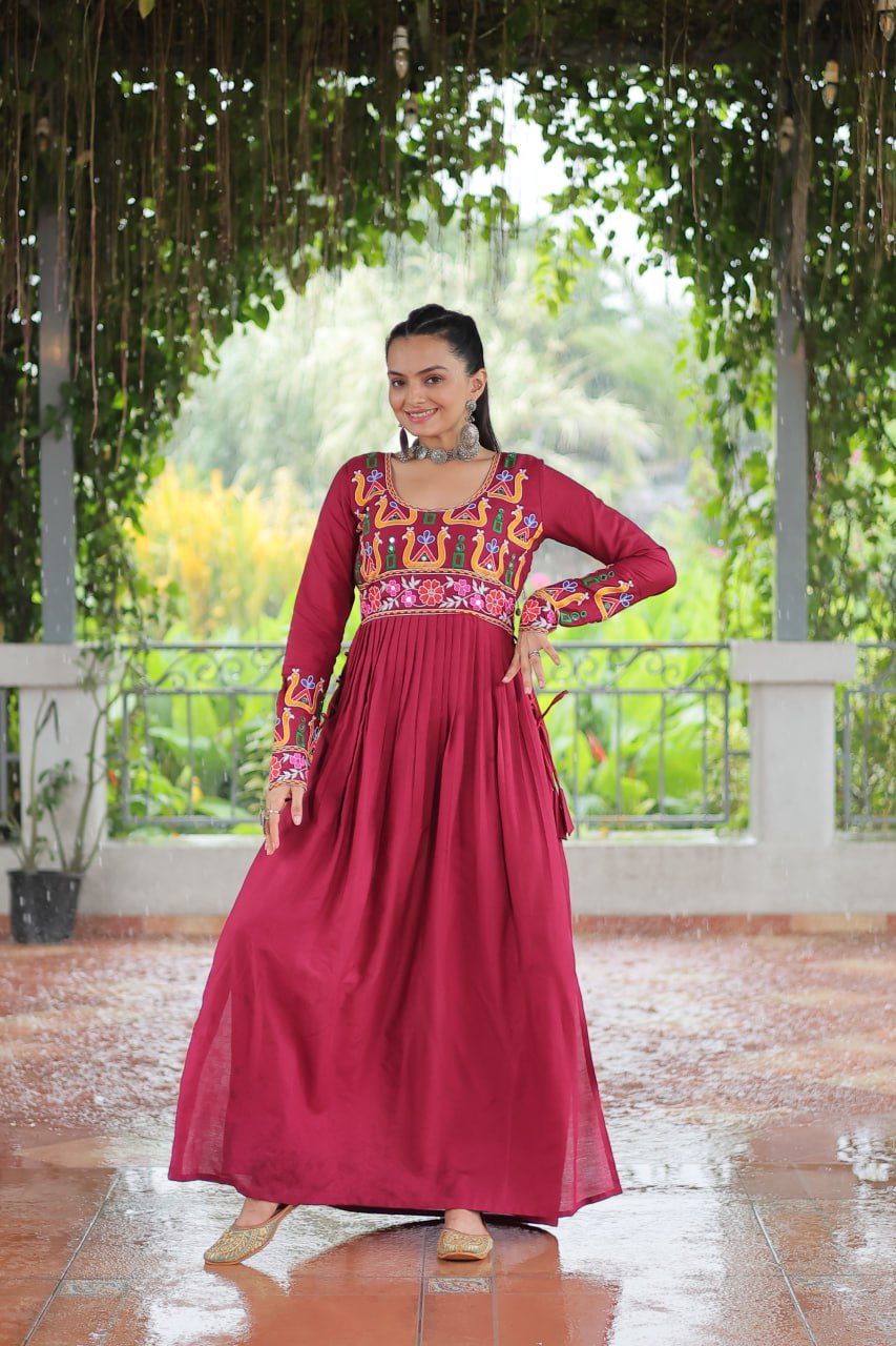Pink Colour Navratri Special Rayon Kurti with Kutchi Gamthi Work – Adjustable Fit & Full Sleeves ClothsVilla