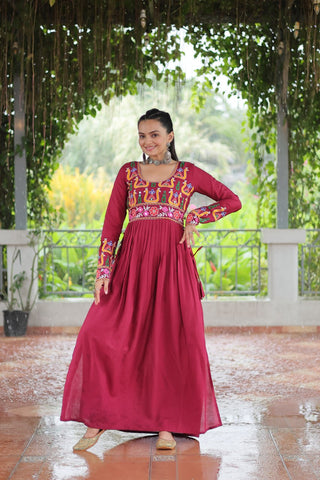 Pink Colour Navratri Special Rayon Kurti with Kutchi Gamthi Work – Adjustable Fit & Full Sleeves ClothsVilla