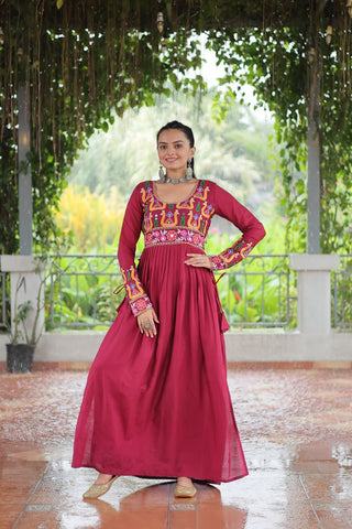 Pink Colour Navratri Special Rayon Kurti with Kutchi Gamthi Work – Adjustable Fit & Full Sleeves ClothsVilla