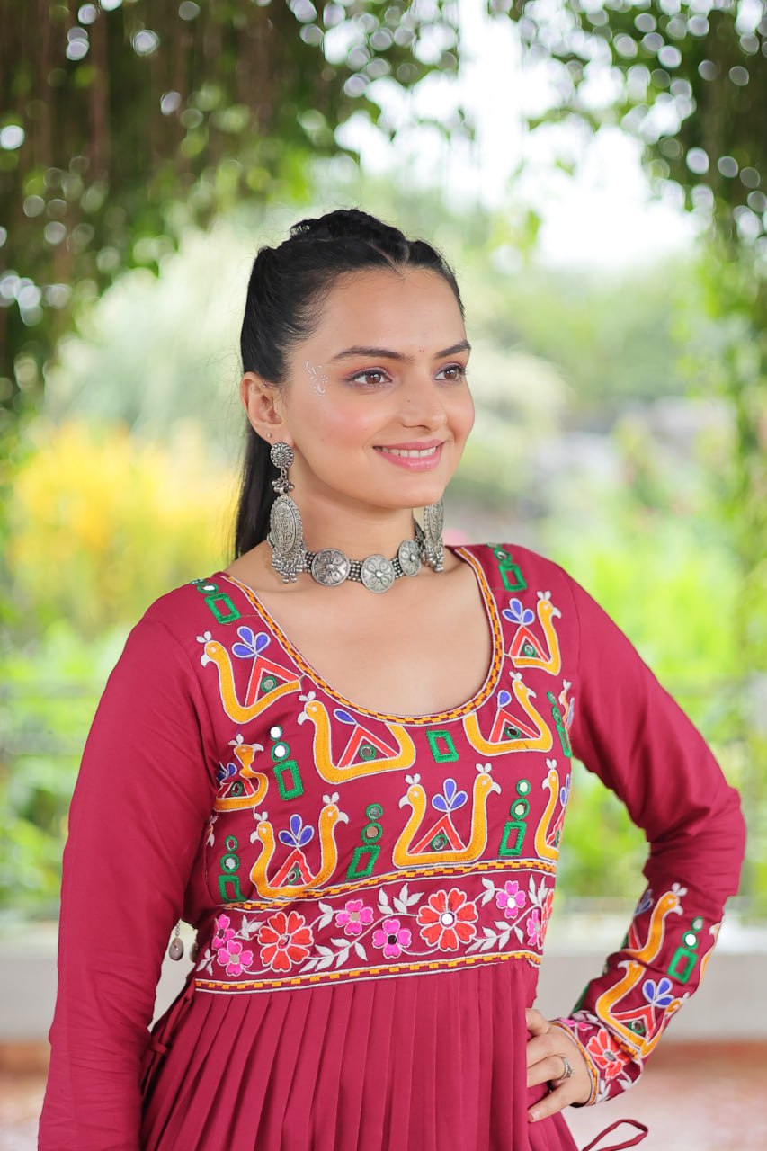 Pink Colour Navratri Special Rayon Kurti with Kutchi Gamthi Work – Adjustable Fit & Full Sleeves ClothsVilla