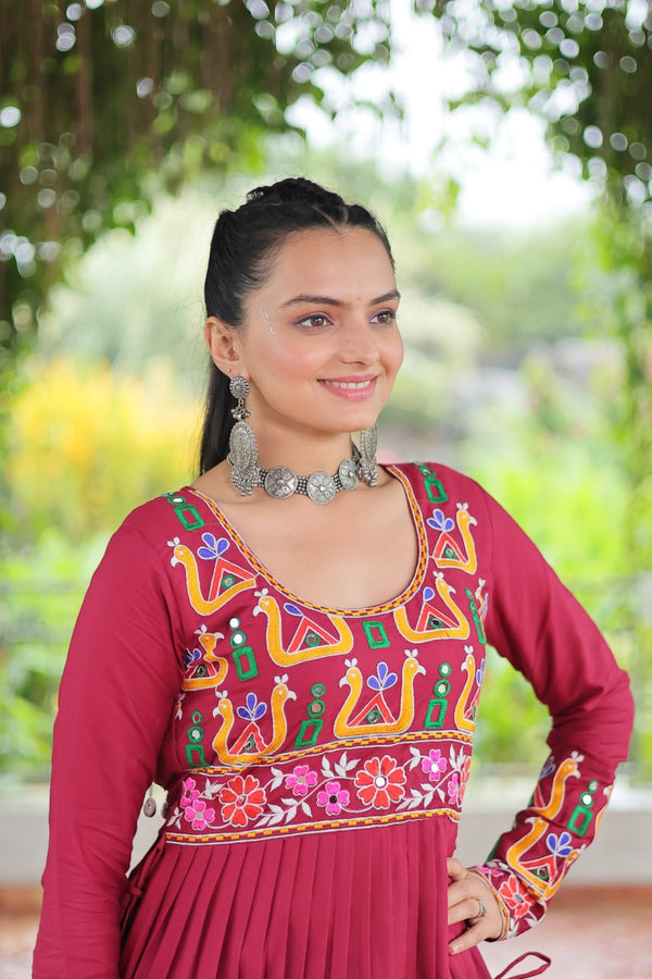 Pink Colour Navratri Special Rayon Kurti with Kutchi Gamthi Work – Adjustable Fit & Full Sleeves ClothsVilla