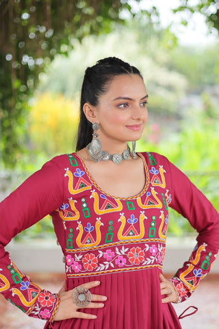Pink Colour Navratri Special Rayon Kurti with Kutchi Gamthi Work – Adjustable Fit & Full Sleeves ClothsVilla