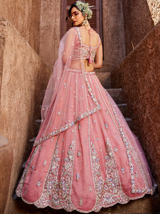 Pink colour Tissue Sequinse embroidery Semi-Stitched Lehenga choli & Dupatta ClothsVilla