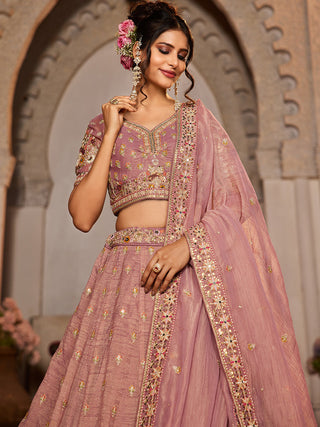 Pink colour Tissue Sequinse embroidery Semi-Stitched Lehenga choli & Dupatta ClothsVilla