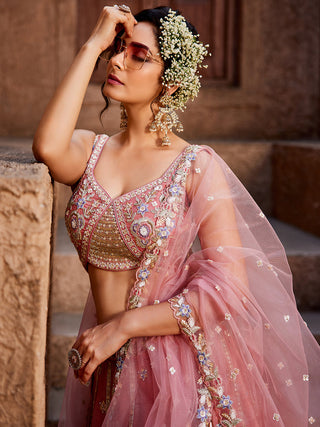 Pink colour Tissue Sequinse embroidery Semi-Stitched Lehenga choli & Dupatta ClothsVilla