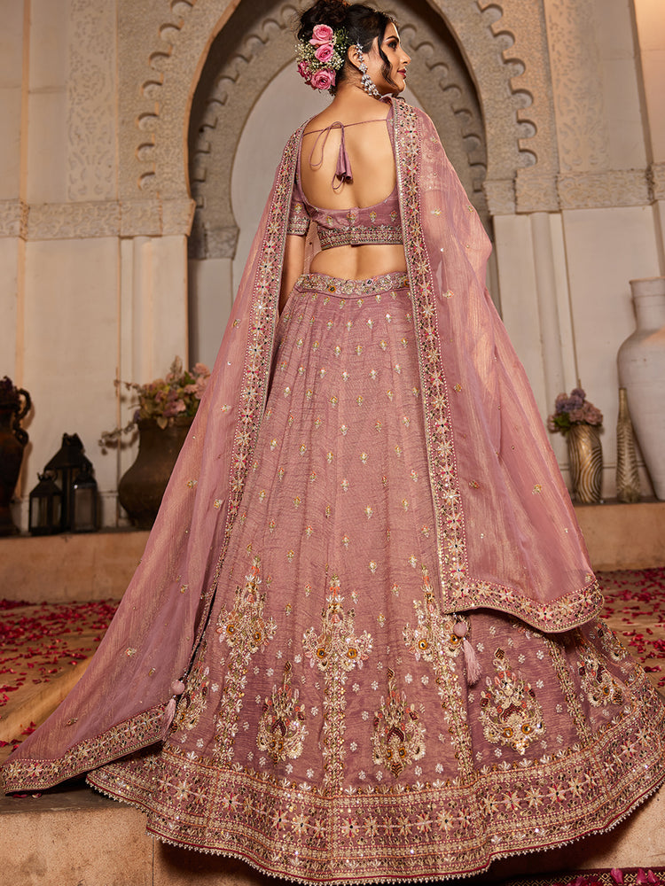 Pink colour Tissue Sequinse embroidery Semi-Stitched Lehenga choli & Dupatta ClothsVilla